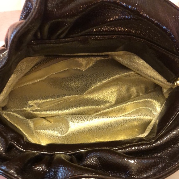 Loeffler Randall Handbag Chocolate Metallic Purse Heavy Gold Chain Link Strap - Picture 8 of 9